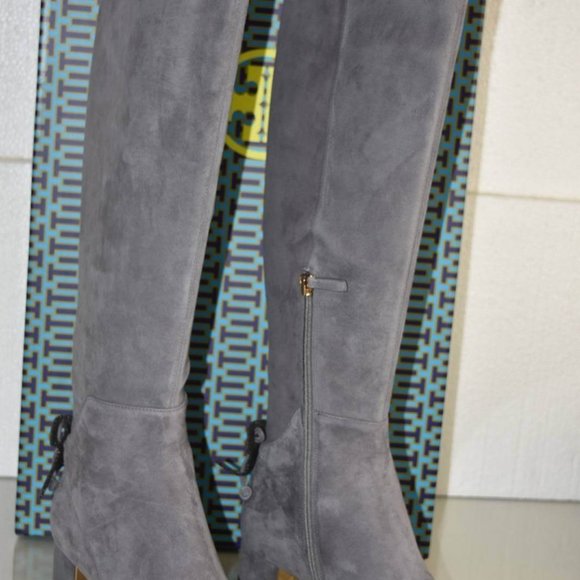NWT TORY BURCH Laila Gray Suede Over The Knee Gold Plated Heel Boot | Size 6.5 - Picture 11 of 14